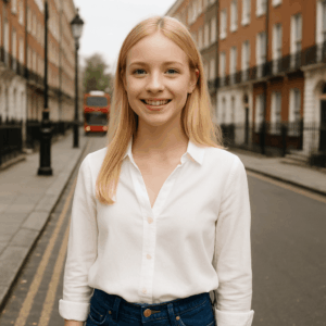 Woman wearing Joules sustainable clothing initiative and ReWear programme products.